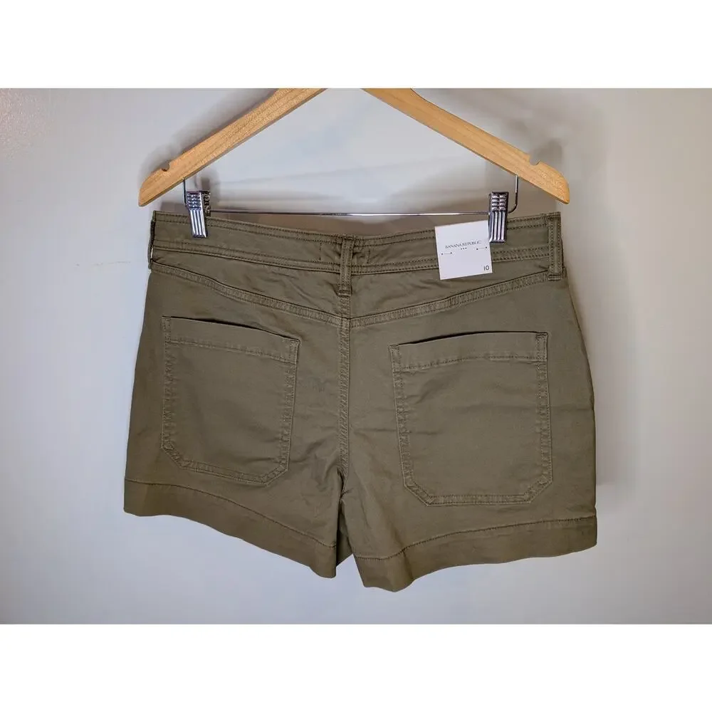 NWT Banana Republic Mid Rise Chino Shorts Olive Khaki Utility Size 10